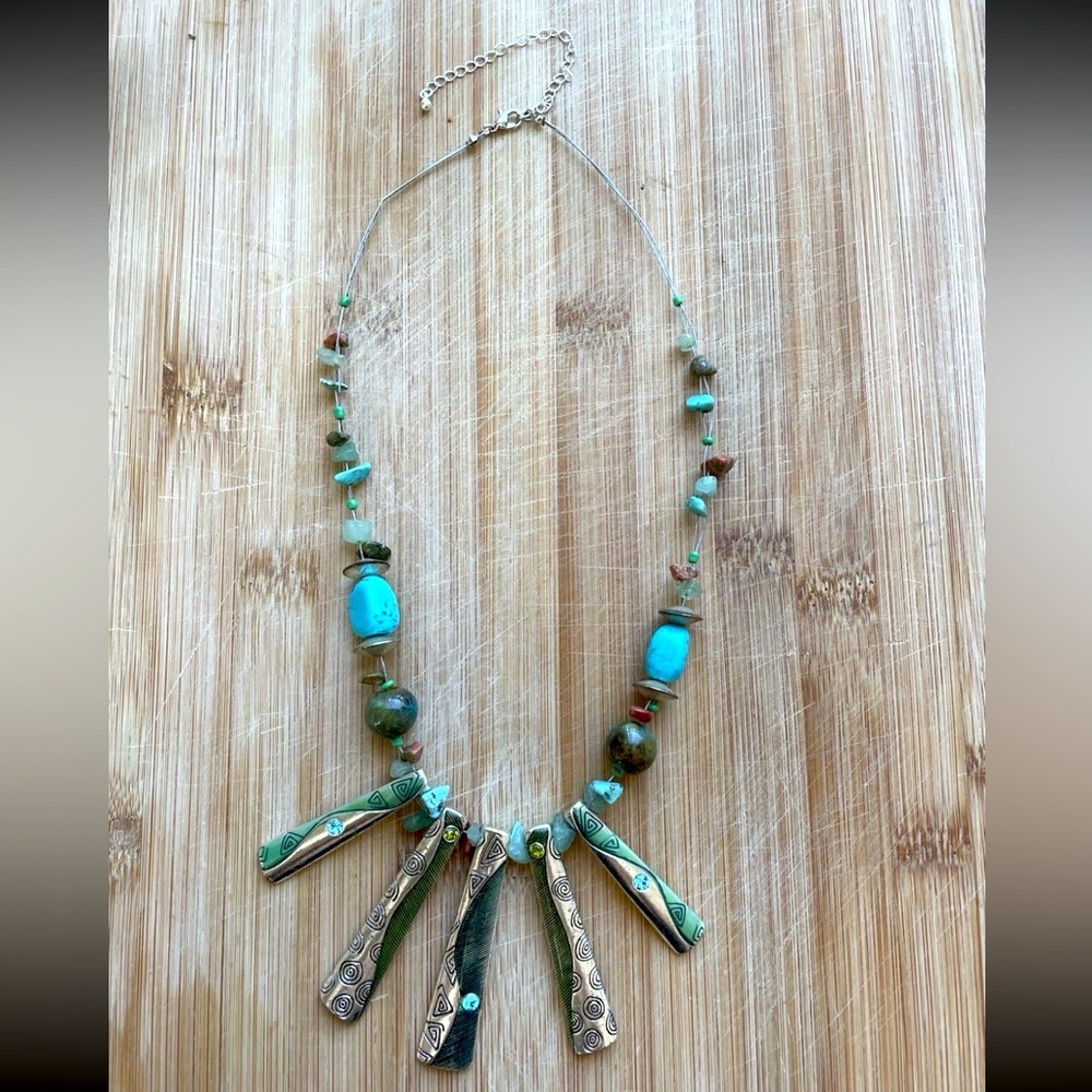 Southwestern Style Necklace Natural Stones Bold Statement Piece 18”One Of A Kind